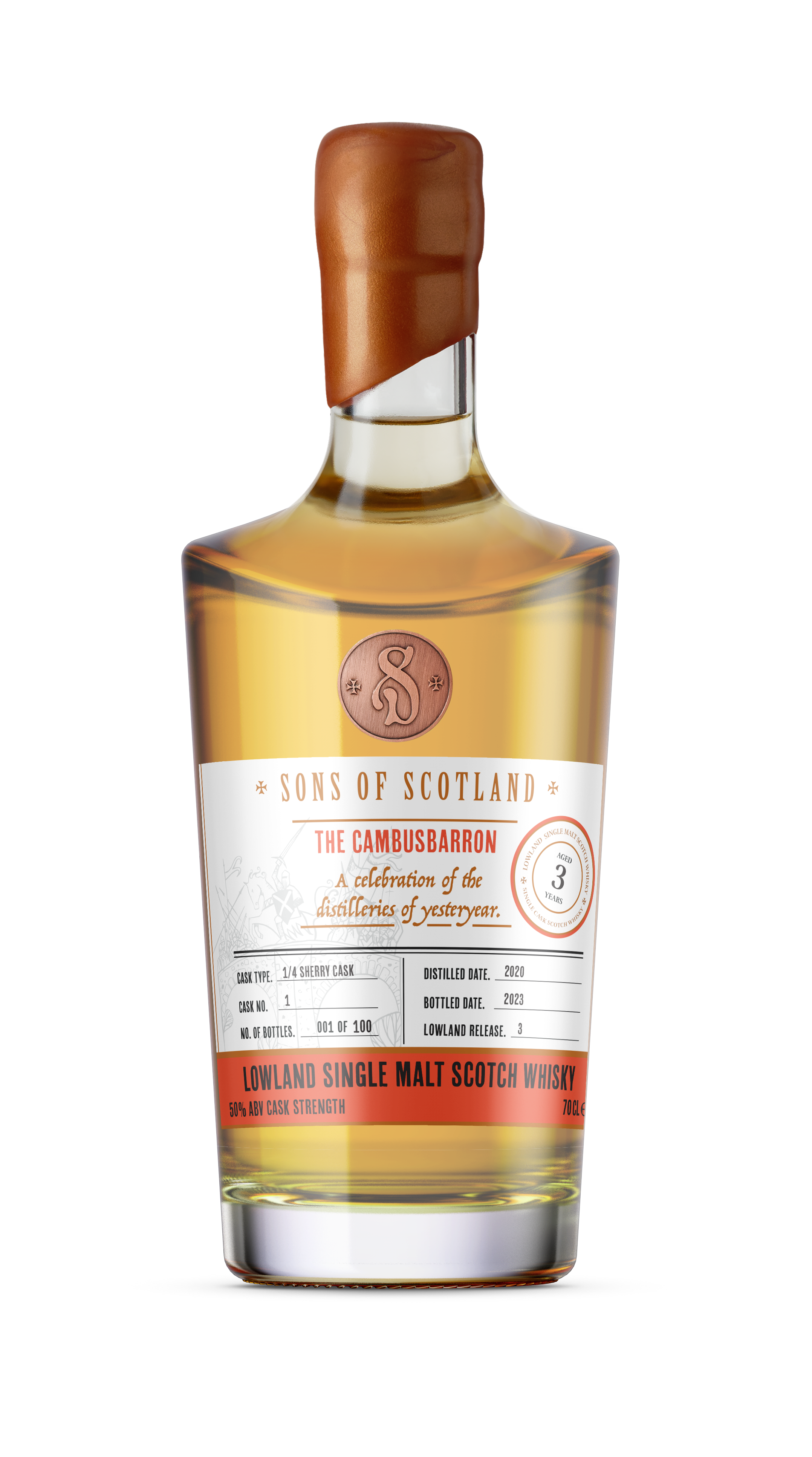 Bottle of Sons of Scotland The Cambusbarron Release 4, a Lowland single malt Scotch whisky from Stirling Distillery