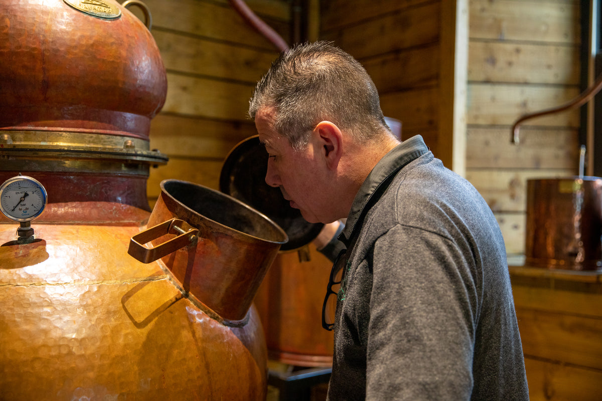 The copper gin still at Stirling Distillery