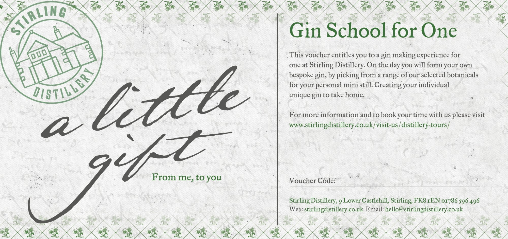 Stirling Gin School Gift Voucher For One